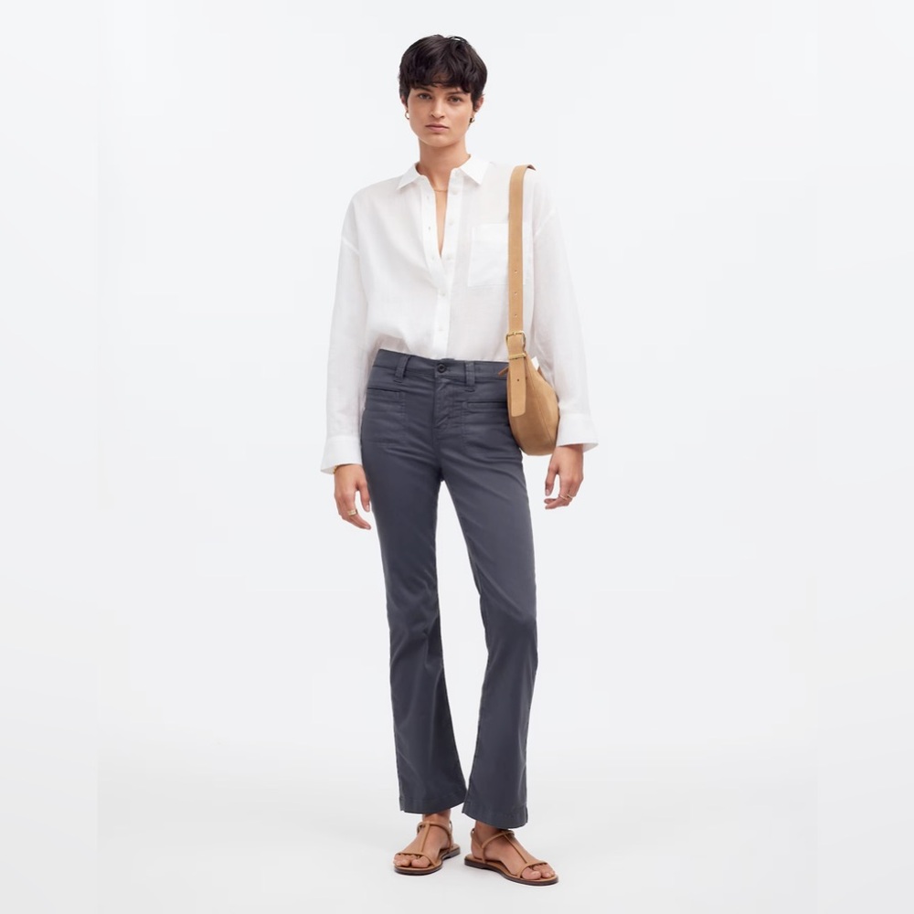 Madewell Kick Out Crop Pants in Garment-Dyed Sateen Dark Pavement 32 - Picture 2 of 11